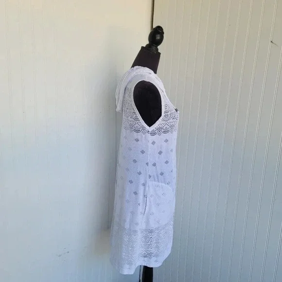 DOTTI Swim Cover Up Crochet Full Zip Up Hoodie White Lace $56 Sz Small S - Picture 5 of 12